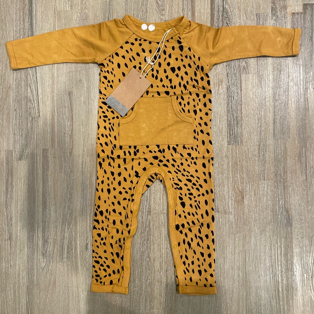 kyte baby marigold cheetah romper 6-12M